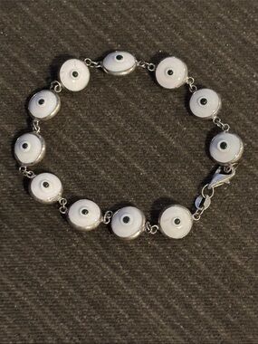 .925 Evil Eye 7.75” Bracelet Sterling Silver Black White. Ward off bad mojo!